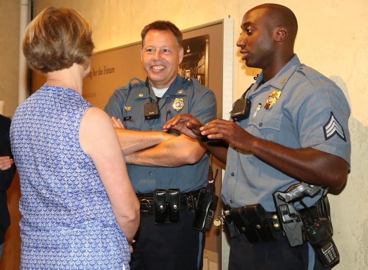 Maj. Rick Smith, center, heads the Central Patrol Division of the Kansas City Police Department. Smith describes his ability to listen to and implement ideas from within the department as one of his greatest strengths. “Many of the ideas that are implemented in center zone Central Patrol) come from officers,” he said. “They didn’t come from chiefs of police or other cities; they came from right here.”