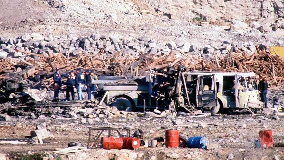 The wreckage of fire trucks was what little remained at the south Kansas City blast site in November 1988.