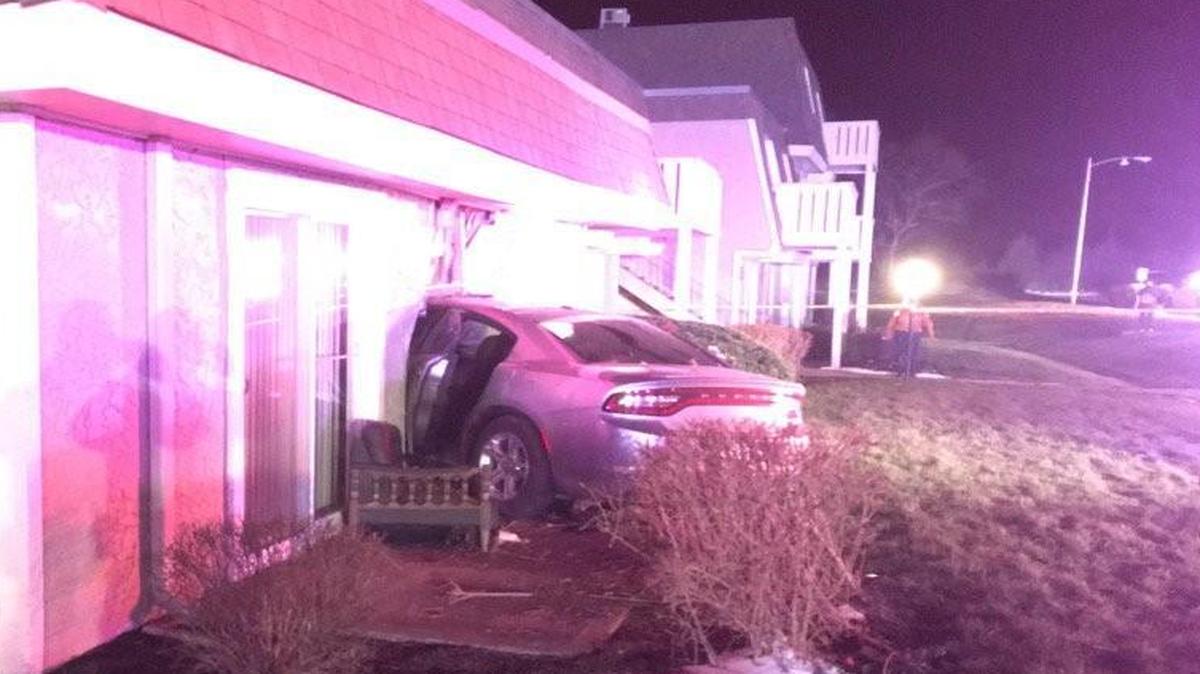 Grandview police responded to an accident about 9 p.m. Saturday in the 11900 block of Holiday Drive, where a car had become lodged halfway into a ground-floor apartment. The occupants were not injured.