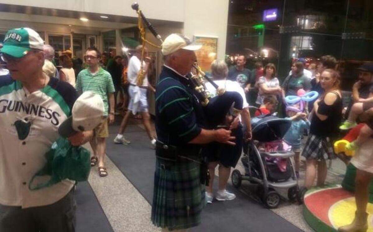 
A bagpiper played for attendees of the Irish Fest Friday night, which was temporarily moved indoors to Crown Center because of a passing thunderstorm.
