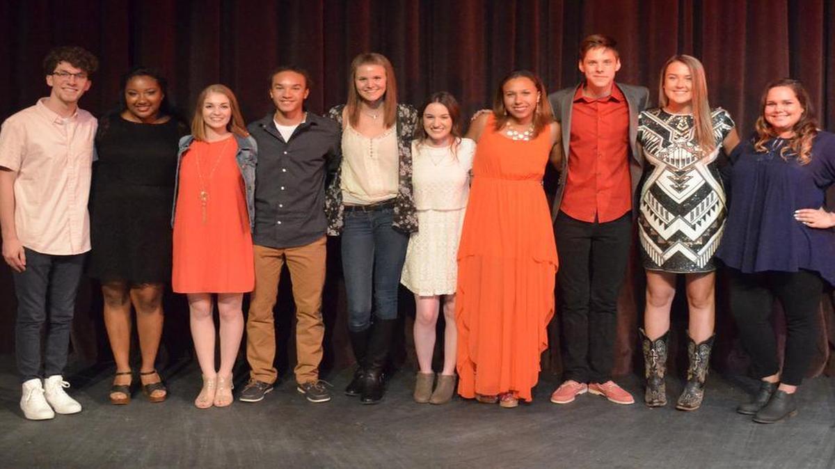 Ten area high school students were selected as finalists for KC SuperStar, a high school singing competition sponsored by the Jewish Community Center. Those selected by a panel of judges: (from left) Sebastian McCarty, Blue Valley North; Elise Dorsey, Shawnee Mission Northwest; Lauren Taylor, Olathe East; Valiante Waltz, Raymore-Peculiar; Madi Toman, Paola; Maggie Manning, Blue Valley Northwest; AnnaMarie Hurst, Center; Sam Aubuchon, Blue Springs; Haley Shatto, Blue Valley West and Ansonia Serrano, Grain Valley. The finals will take place Aug. 28 at the Kauffman Center for Performing Arts, with a top prize of a $10,000 scholarship.