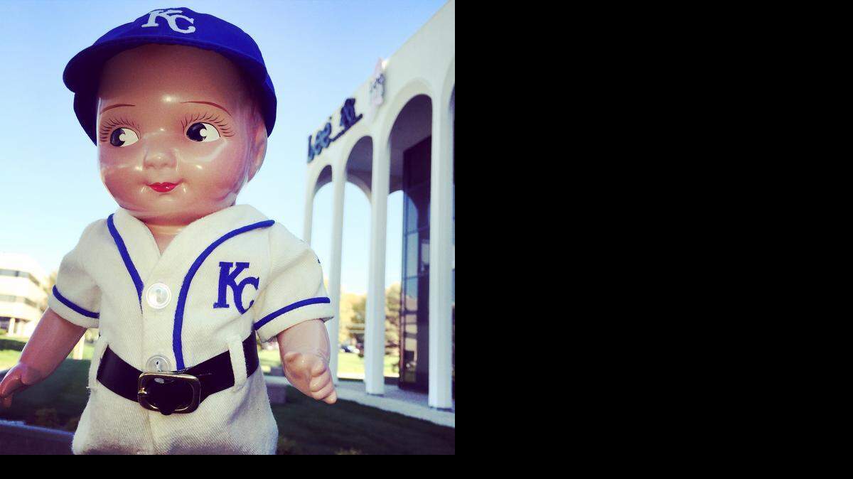 
Lee Jeans’ mascot Buddy Lee shows off his pride by wearing a Kansas City Royals’ uniform. The company is urging people to donate their jeans, especially Levi’s so they can be returned to San Francisco. 
