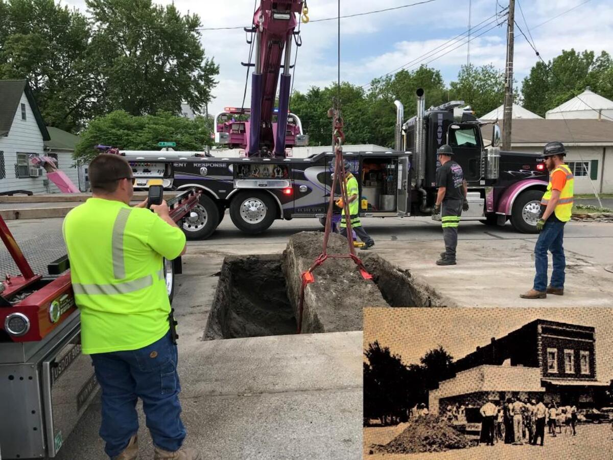 On May 17, a time capsule was retrieved from the center of the West Broadway and West First Street intersection in Peculiar. The capsule was originally buried in 1968 as part of the city’s centennial celebration. Letters to children and grandchildren and centennial souvenirs, including hats and bumper stickers, were among the items in the capsule. The image in the lower right-hand corner shows the original burial of the capsule.