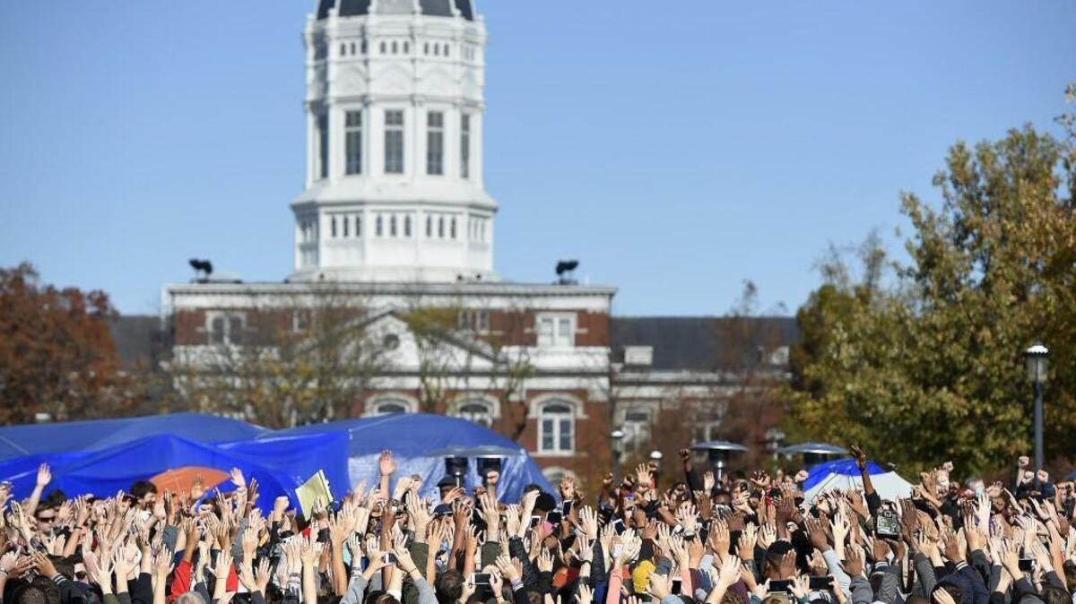 Last November, student protesters on the campus of the University of Missouri in Columbia reacted to news of the resignation of University of Missouri System president Tim Wolfe.