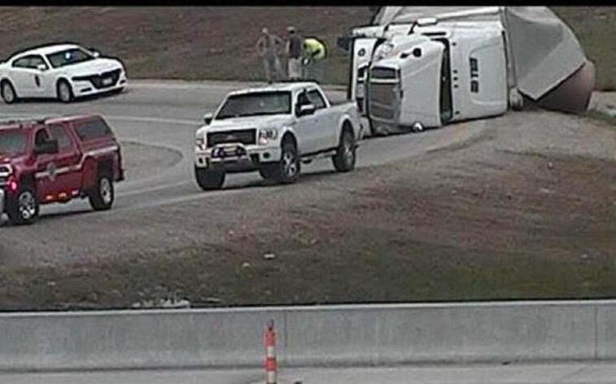 A semi rollover in Johnson County closed a ramp from Interstate 35 to Interstate 435 Friday afternoon in Johnson County.