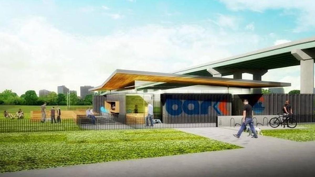 A West Bottoms warehouse is being used temporarily until this planned dog park facility is built in Berkley Riverfront Park.