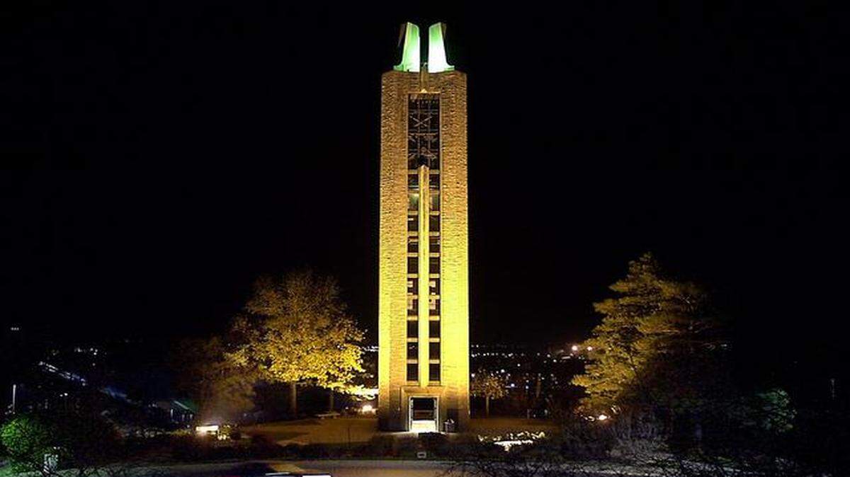 
A night scene of the Campanile on the University of Kansas campus.
