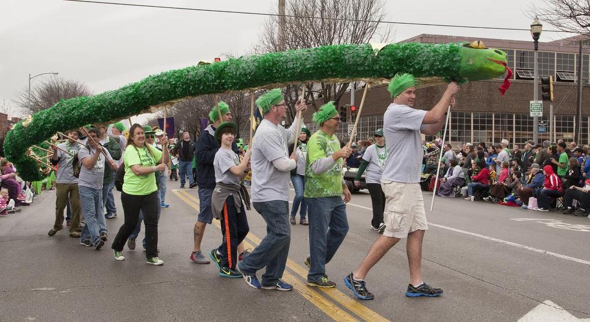 St. Patricks’ Parish School marched with a snake in the 2016 Snake Saturday Paradein North Kansas City.