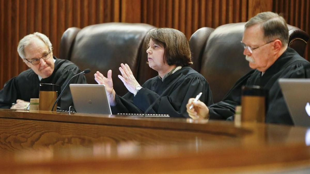 Justice Marla Luckert asked a school funding question as the state made its arguments in front of the Kansas Supreme Court on May 10.