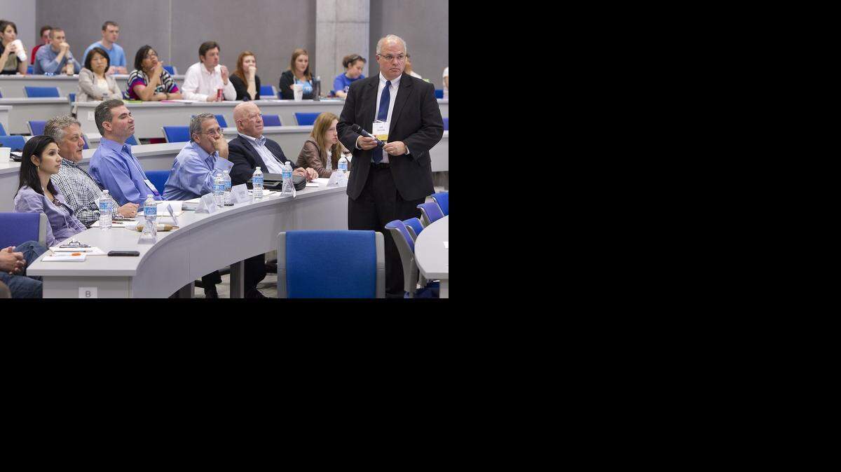 
Jeff Hornsby (right) is head of the Regnier Institute for Entrepreneurship and Innovation at the Henry W. Bloch School of Management.
