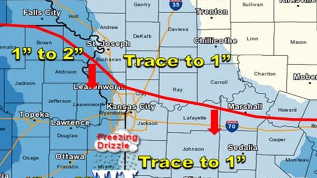 Another round of light snow and freezing drizzle Wednesday night would likely make roads slick during the morning commute, according to the National Weather Service. Kansas City could expect up to an inch of snow by noon Thursday.