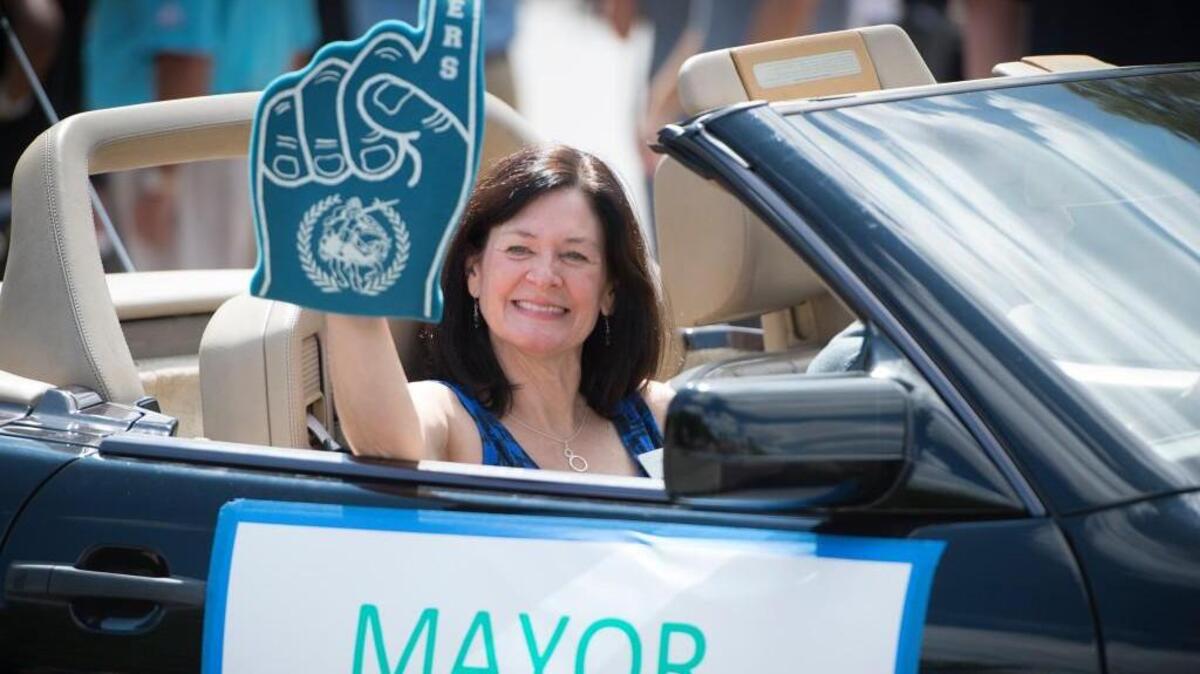 Laura Wassmer, mayor of Prairie Village, in the 2016 Lancer Day parade.