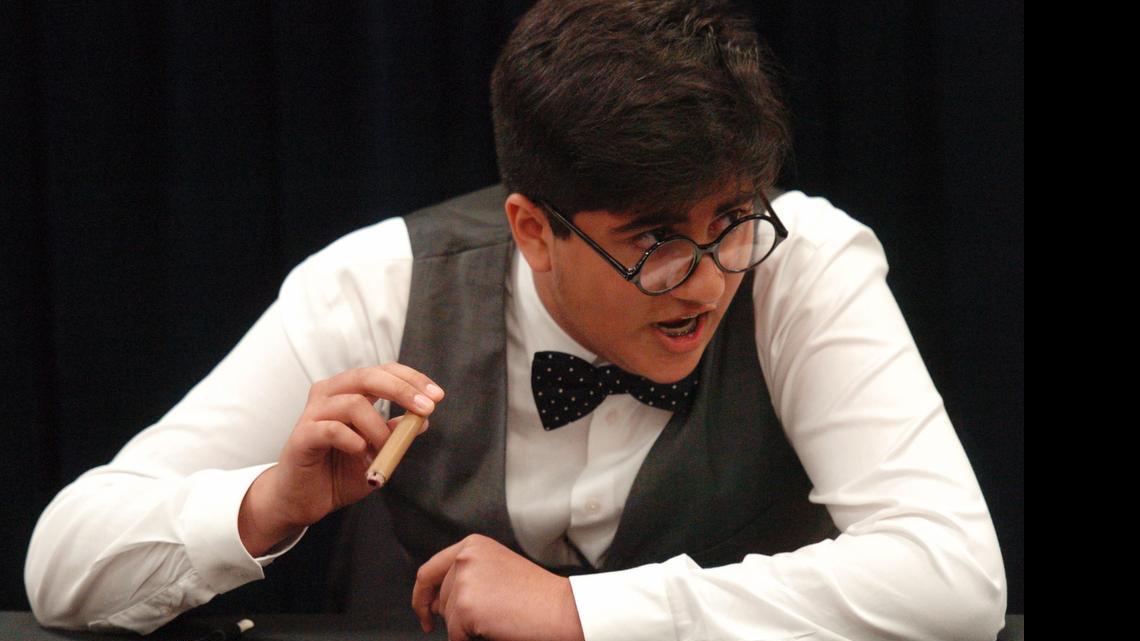 
Jay Mehta, 14, of Overland Park took first place in the individual performance category at last month’s National History Day competition at the University of Maryland. He spent more than 300 hours preparing a 10-minute monologue as British Prime Minister Winston Churchill, complete with cigar. Here he portrayed Churchill during a presentation for history teachers July 17 at the Harry S. Truman Presidential Library in Independence.
