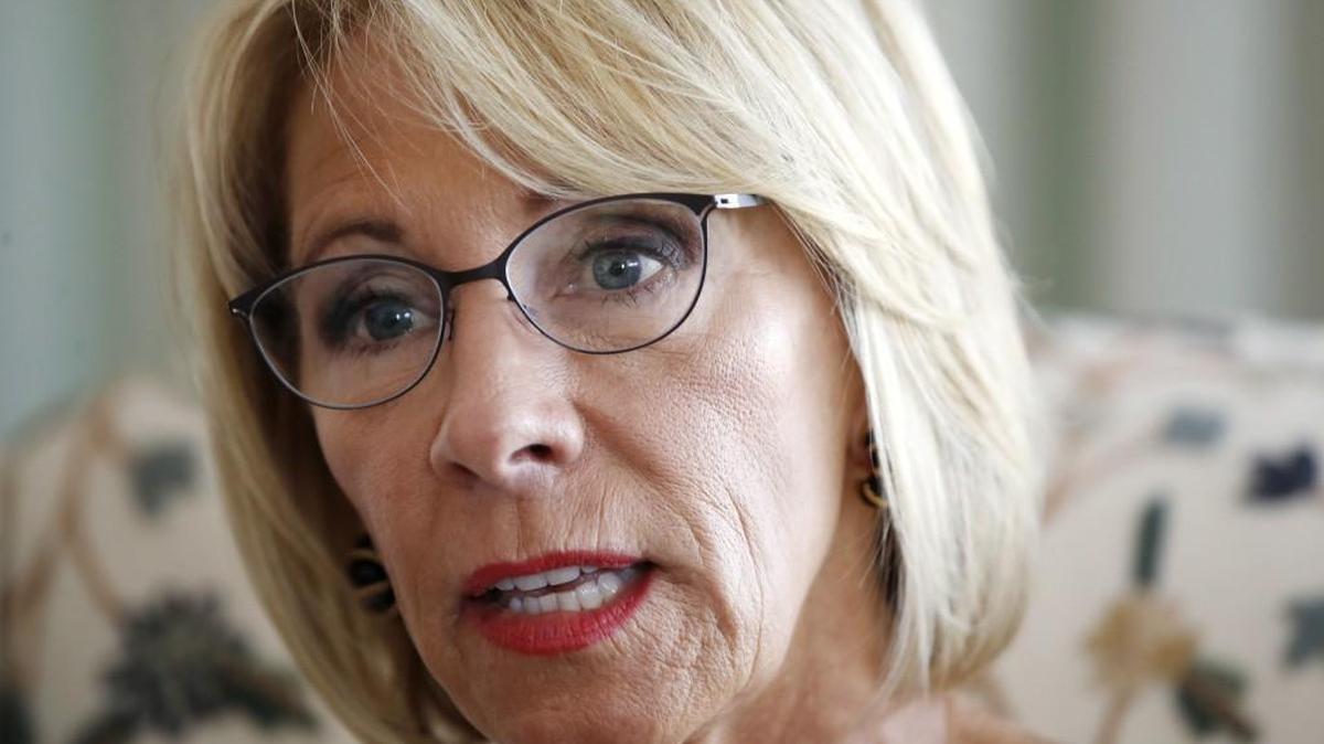 Education Secretary Betsy DeVos is interviewed in her office at the Education Department in Washington on Aug. 9, 2017. (APPhoto/Jacquelyn Martin, File)