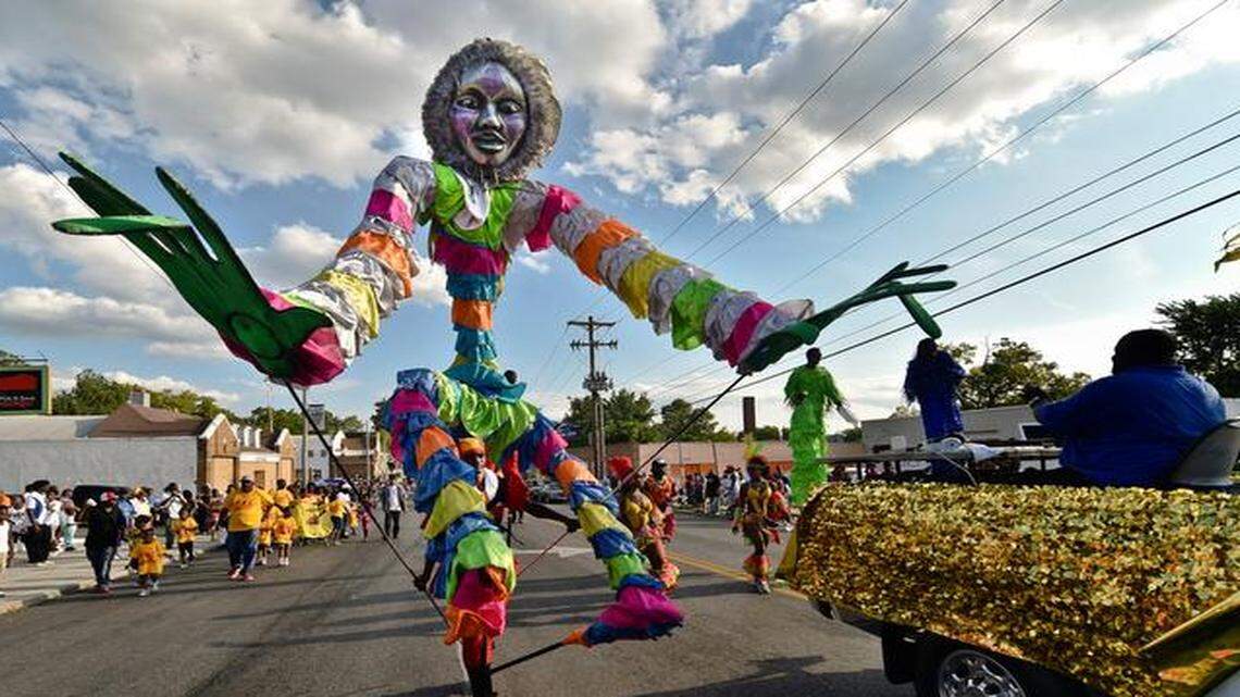 
Akiba Winchester paraded his giant puppet down Prospect Avenue on Tuesday, part of the UniverSoul Circus. The group marched from 39th Street to a rally against violence in the parking lot of the Linwood Shopping Center. 
