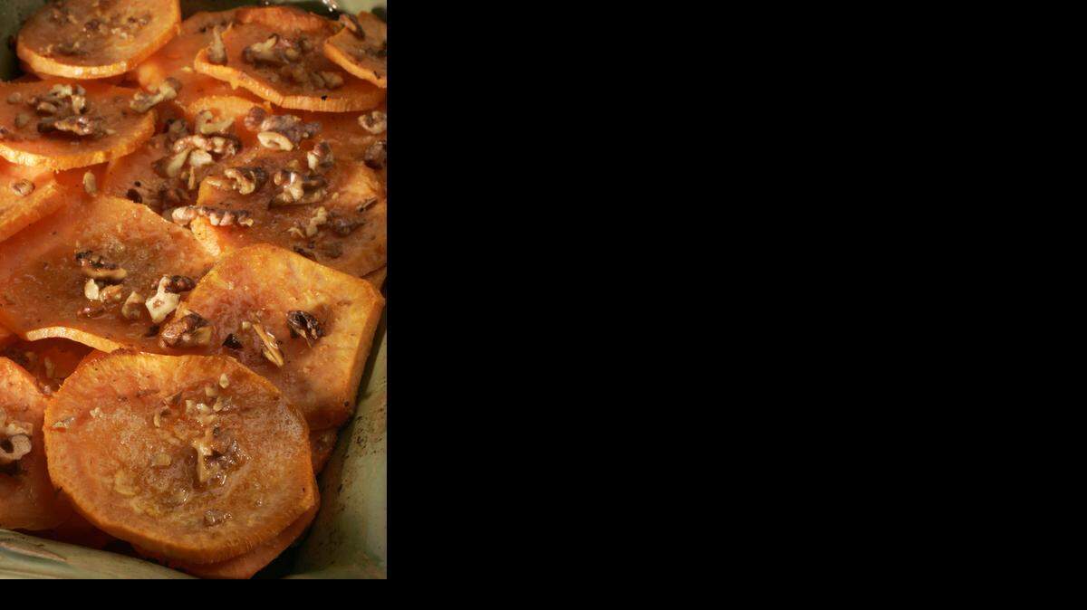 
The Star’s recipe for Ginger-Infused Baked Sweet Potatoes uses a syrup of apple juice, fresh ginger, honey, lemon juice and lemon zest for delicious sweet-tart results. 
