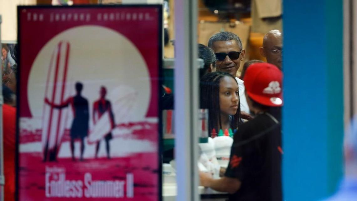 President Barack Obama and family and friends ordered shave ice at Island Snow Hawaii in Kailua, Hawaii, on Christmas Eve. He and his daughters also visited Breakout KC’s Waikiki location.