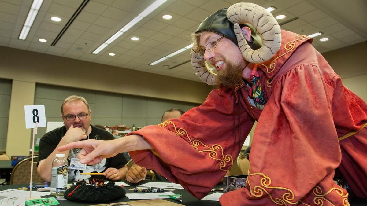 
At a previous KantCon convention in Overland Park, Tim the Enchanter from “Monty Python and the Holy Grail” (Tim Neppel of Olathe) served as game director and teacher  for the Pathfinder Adventure card game.