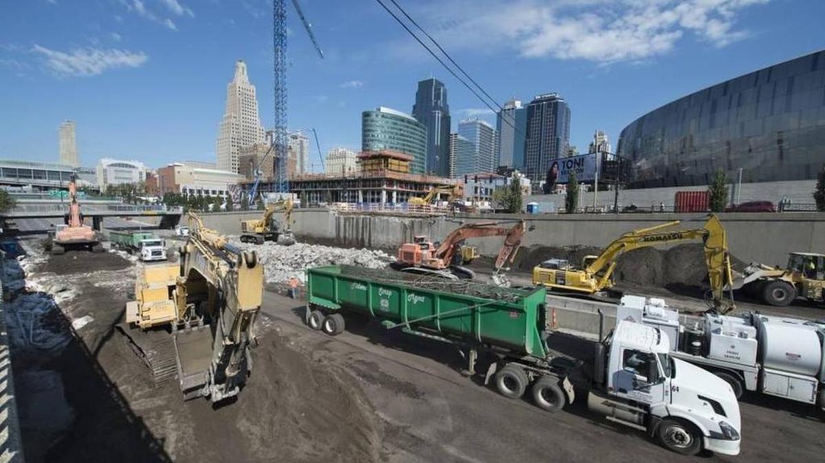 Crews in late August demolished the cracked Grand Boulevard bridge over Interstate 670. The eastbound lanes of the highway will be closed this weekend so crews can lift girders into place for a new bridge.