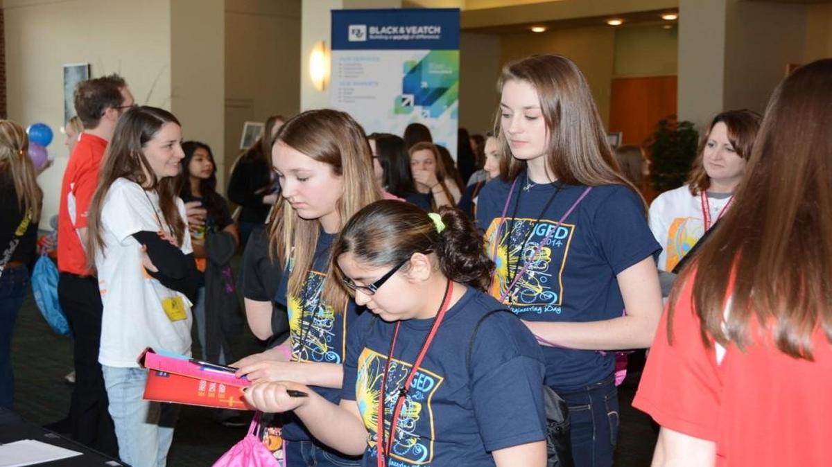 High school girls perused the exhibits at the 2014 Introduce a Girl to Engineering Day hosted by the Kansas City Section of the Society of Women Engineers. This year’s event will take place March 3 in Bartle Hall.