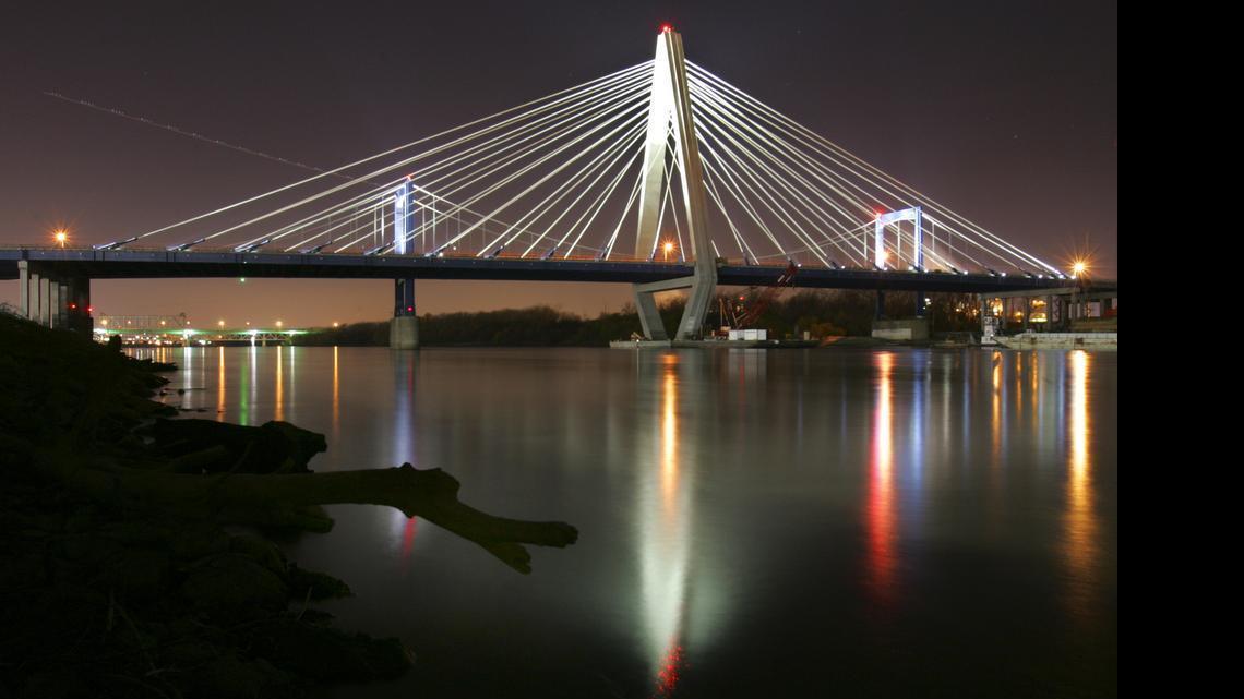 The Bond Bridge’s decorative lights are seen in this file photo.