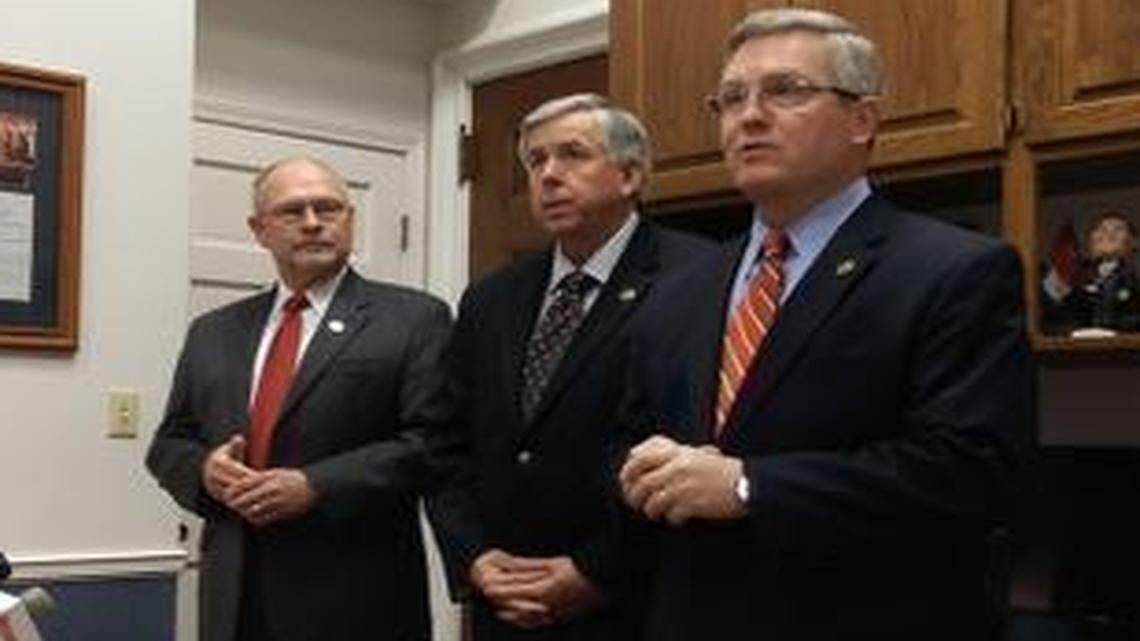 
Missouri lawmakers (from left to right) Gary Romine, Mike Parson and David Pearce held a press conference in Jefferson City on Thursday calling for John Hancock to resign as the chairman of the Missouri Republican Party
