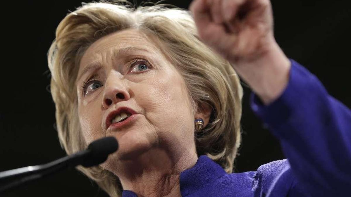 Democratic presidential candidate Hillary Clinton speaks in New York, Monday, April 18, 2016. (AP Photo/Seth Wenig)