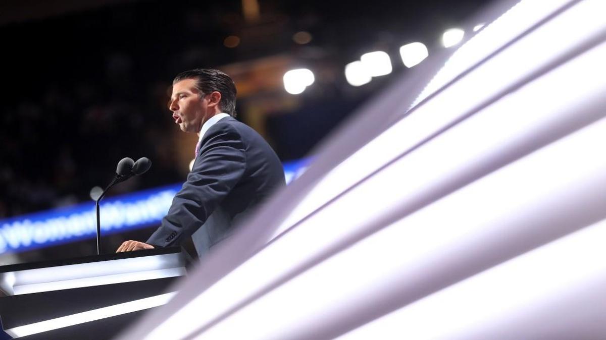 Donald Trump Jr., son of Republican Presidential Nominee Donald Trump, speaks during the Republican National Convention (RNC) in Cleveland on Tuesday.