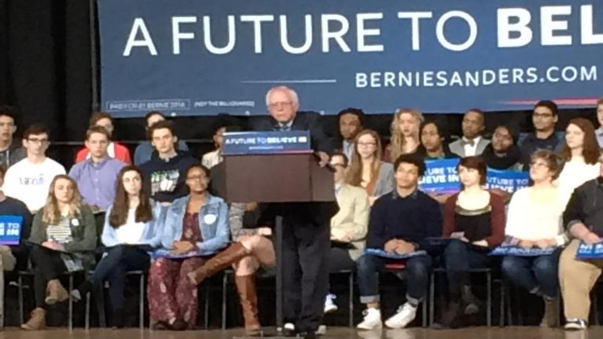 Sen. Bernie Sanders spoke Thursday to a high school audience in Iowa.