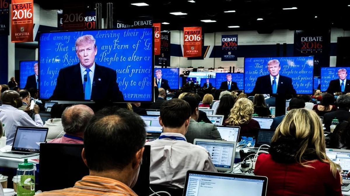 Republican presidential nominee Donald Trump during the presidential debate — before the all-important post-event spin.