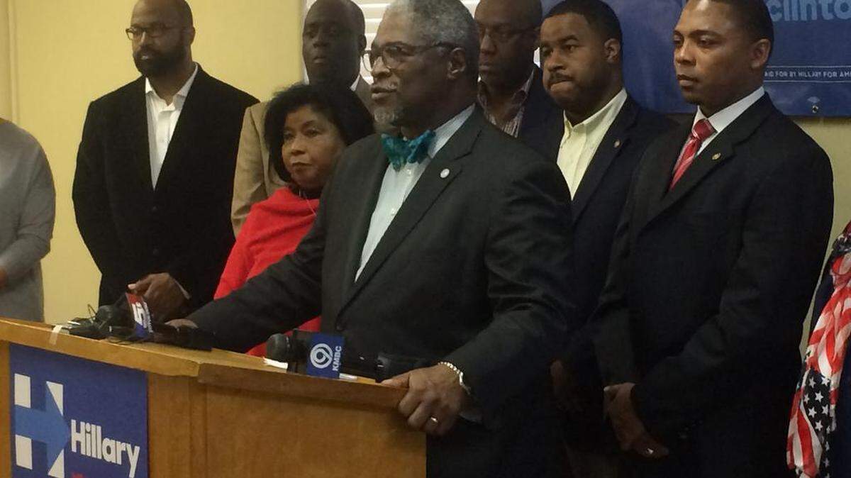 Kansas City Mayor Sly James and other African-American leaders endorsed Hillary Clinton in a news conference Monday morning in Kansas City.