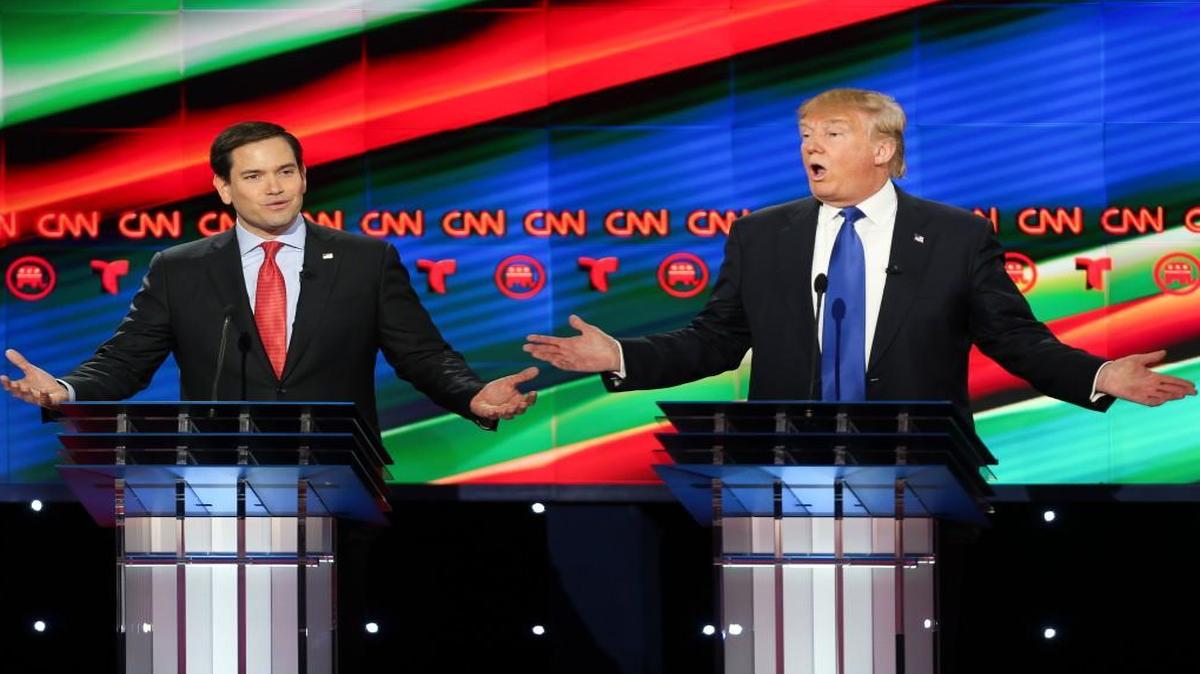 Republican presidential candidates, Sen. Marco Rubio, left, and businessman Donald Trump argued plenty Thursday night.