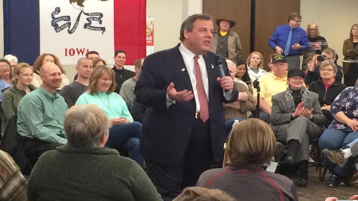 Republican candidate Chris Christie searched for support Friday in Iowa.