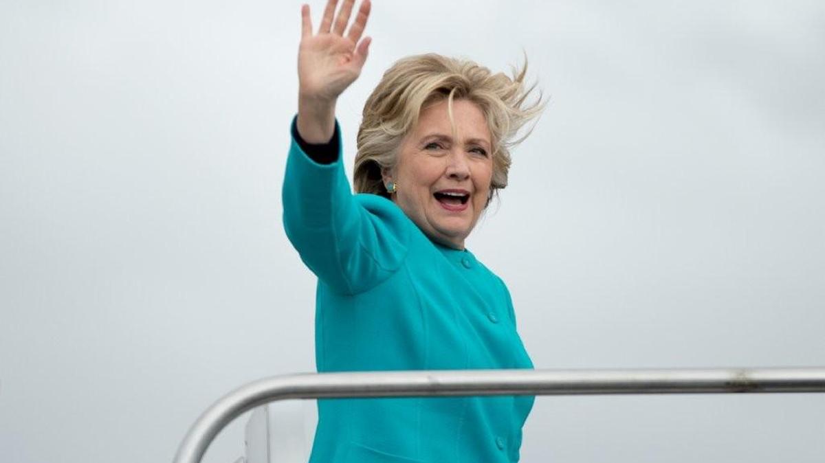 Democratic presidential candidate Hillary Clinton boards her campaign plane Oct. 14, 2016.