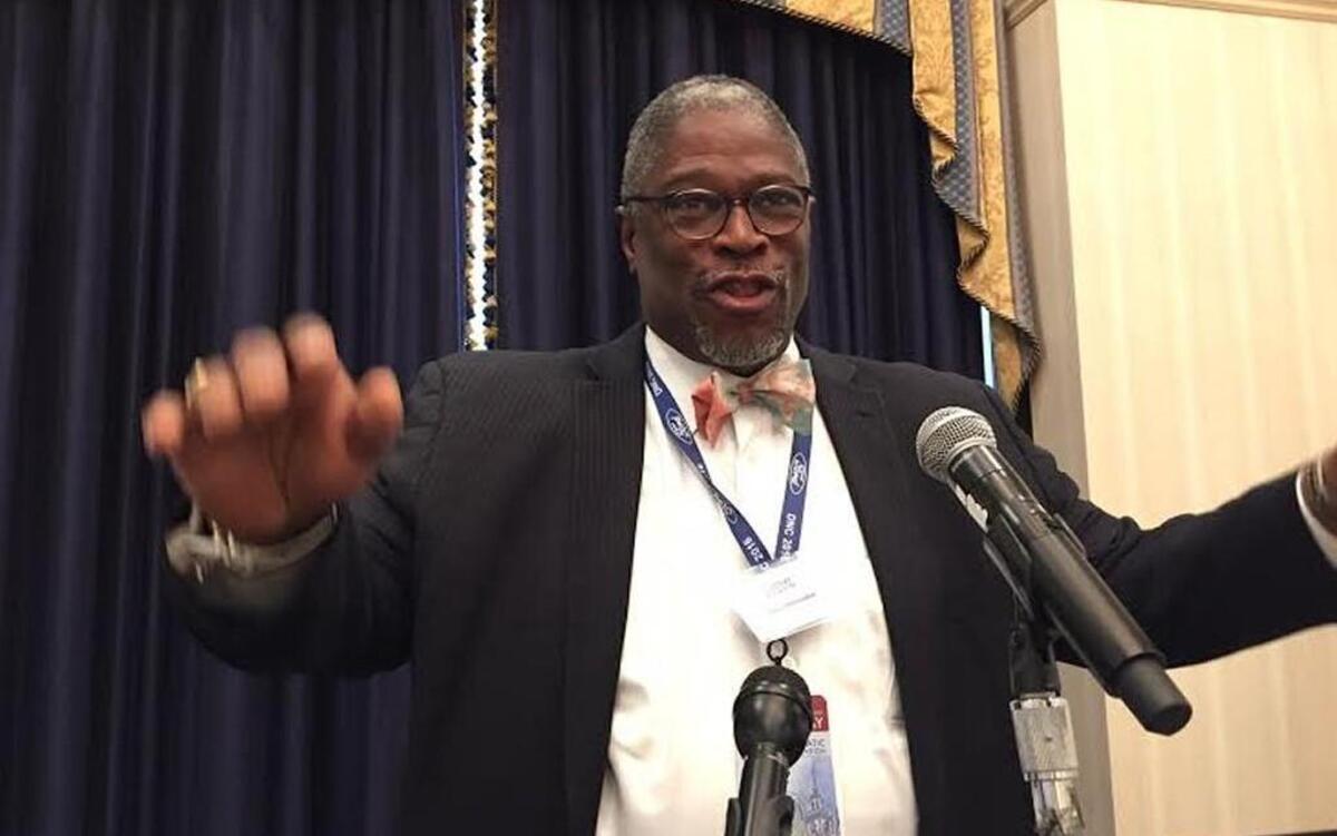 Kansas City Mayor Sly James spoke to Missouri delegates at the Democratic national convention, calling for stricter gun control.
