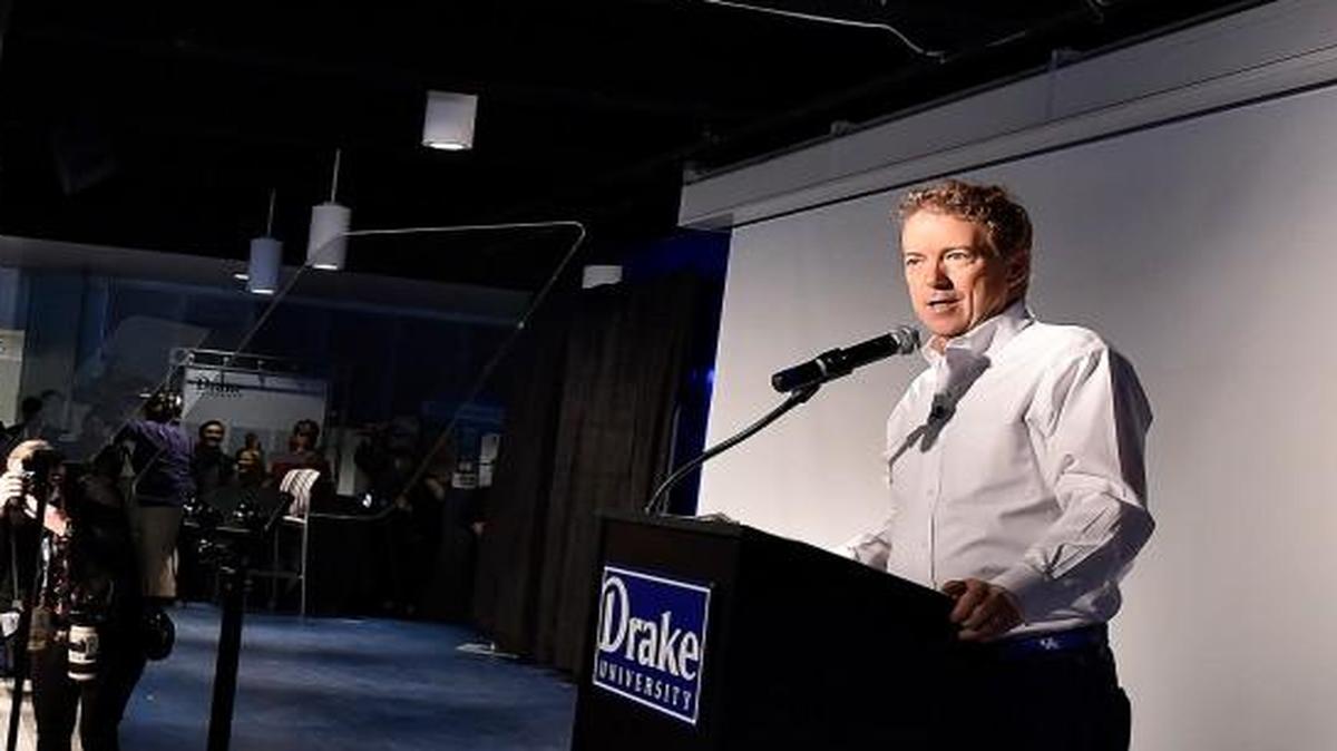 Republican presidential candidate Rand Paul speaks at a Thursday rally at Drake University in Des Moines. The Iowa caucuses are Feb. 1.