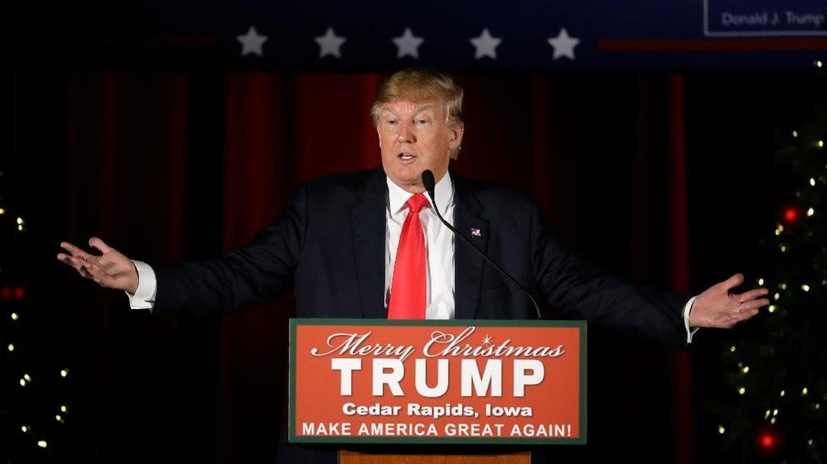 Republican presidential candidate Donald Trump speaks during a campaign rally in Cedar Rapids, Iowa.