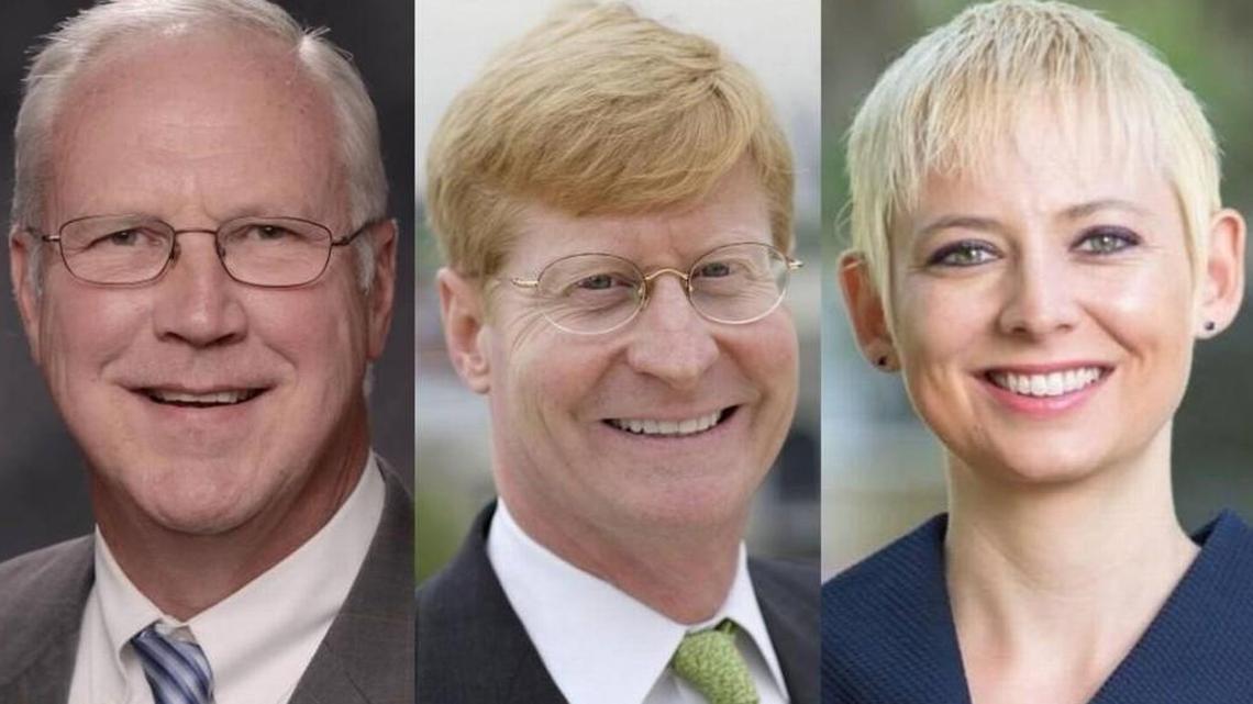Three candidates are running to fill the Missouri Senate vacated by Republican Will Kraus: (from left) Mike Cierpiot, a Republican; Jacob Turk, an independent; and Democrat Hillary Shields. All are from Lee’s Summit.