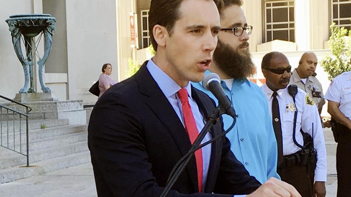 Missouri Attorney General Josh Hawley, a Republican, spoke at a news conference in June in St. Louis. Hawley is a candidate for the U.S. Senate seat now held by Democrat Claire McCaskill.