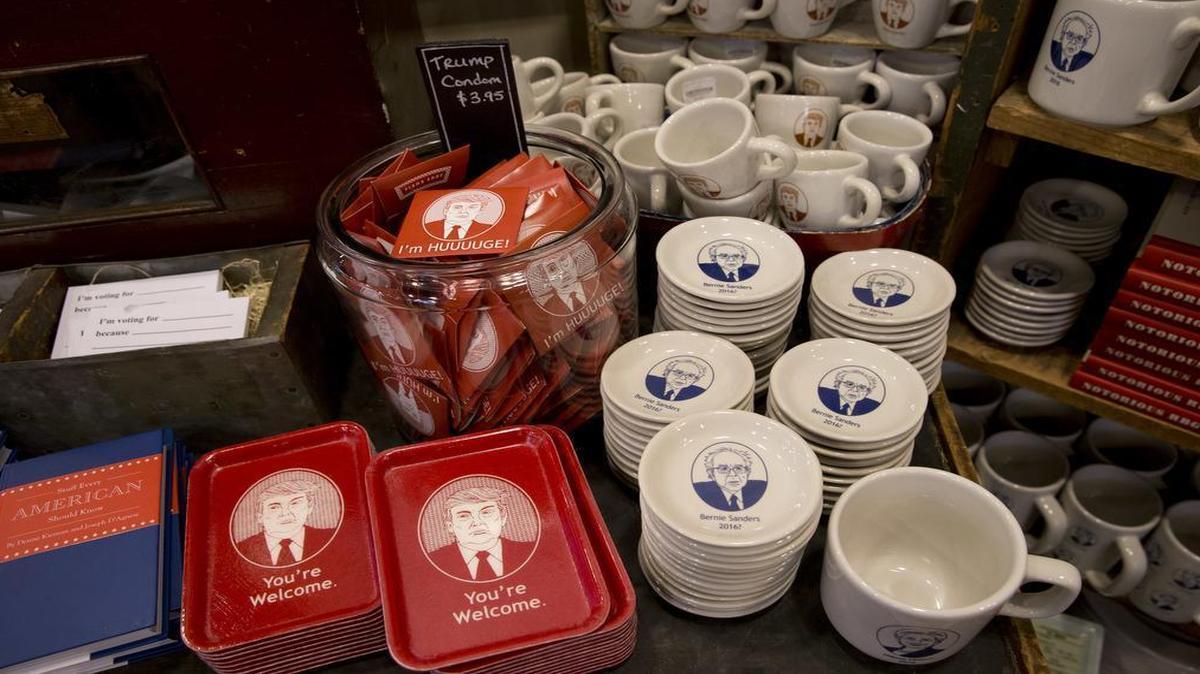 Which tchotchkes will define the 2016 election? Donald Trump swag or Bernie Sanders saucers?