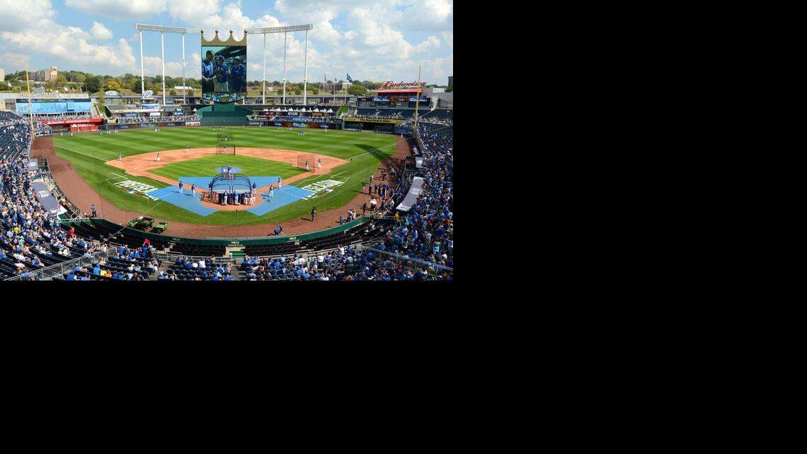 
Fans will be able to keep their eyes on the field and not to the sky for Tuesday night’s American League Wild Card Game between the Kansas City Royals and Oakland Athletics at Kauffman Stadium. Rain shouldn’t start entering the area until around midnight. 
The weather cooperated Monday as well as Kansas City celebrated the Royal’s first playoff appearance in 29 years. Fans watched batting practice with the postseason logo along the first and third base line at Kauffman Stadium.
