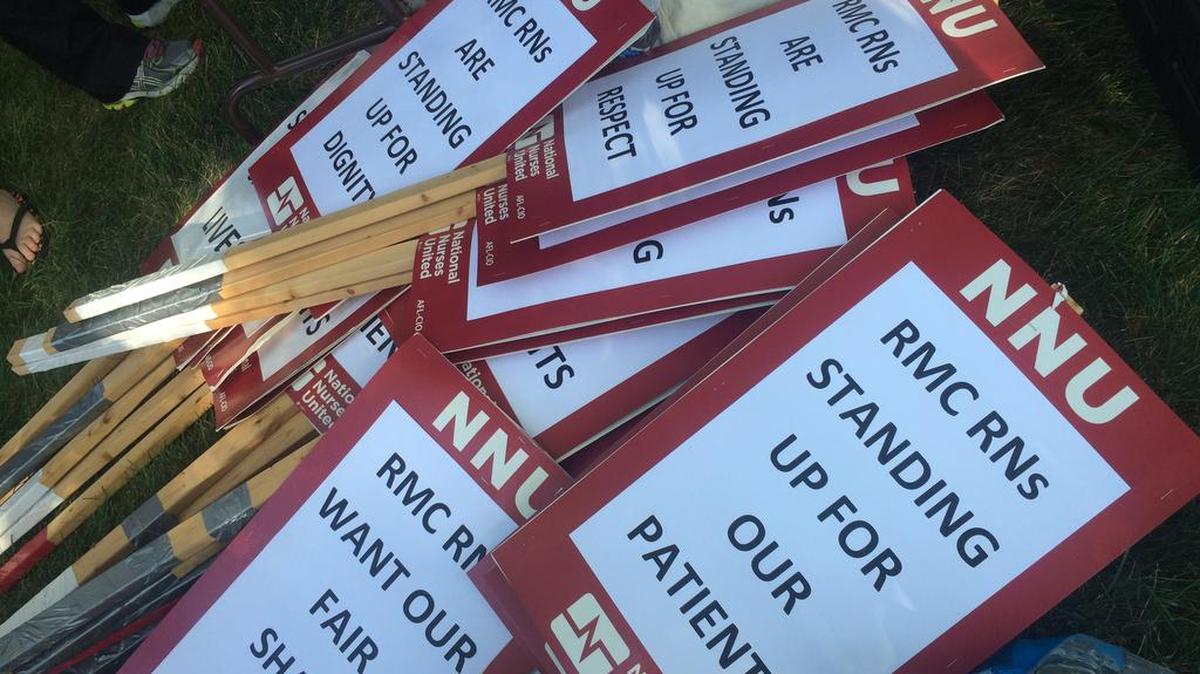 
Several dozens of registered nurses and supporters rallied in an informational picket in front of Research Medical Center Thursday evening.


