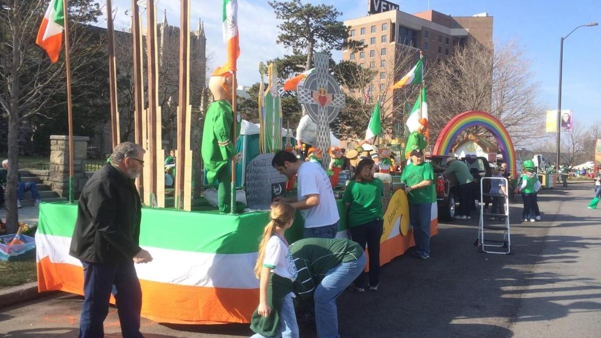Last-minute preparations being made ahead of today’s St. Patrick’s Day parade in midtown.