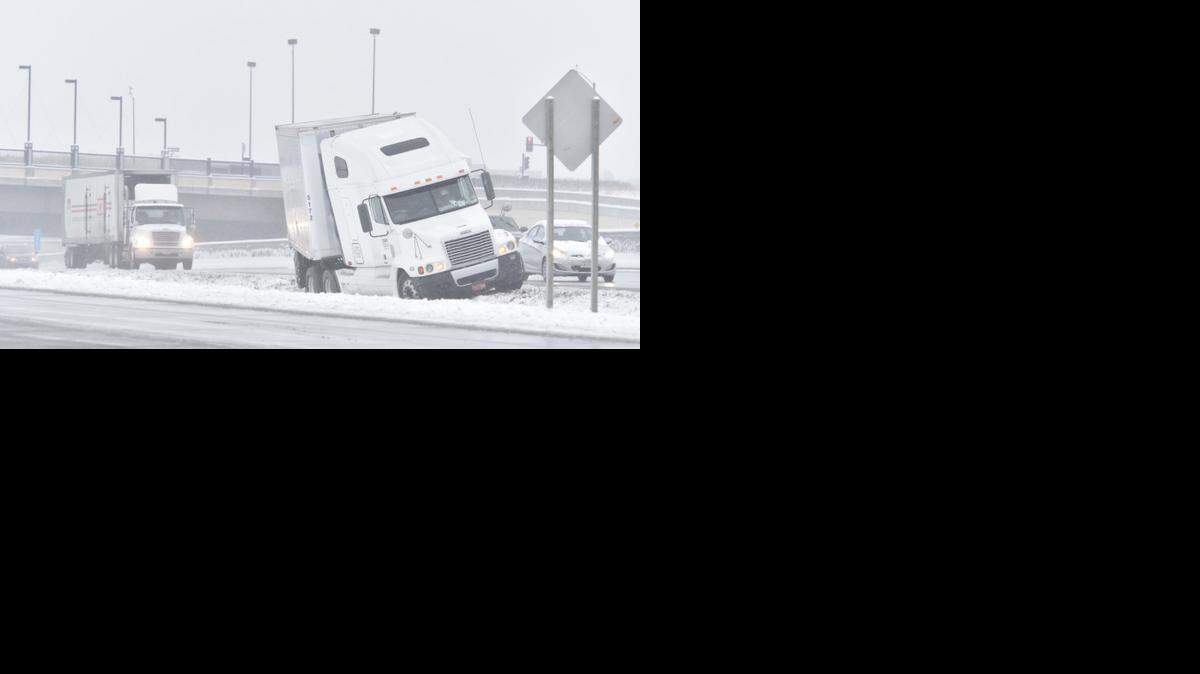 
A tractor-trailer slid off the road on southbound Interstate 35 near the entrance ramp from 87th Street
