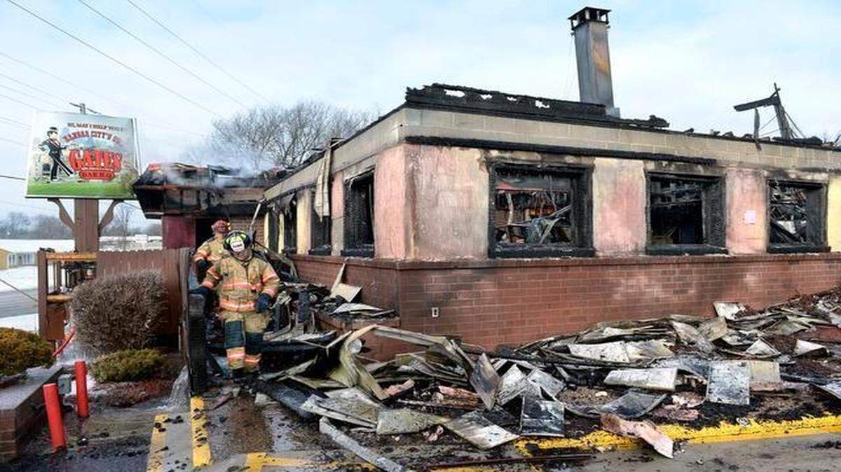 
The Gates Bar-B-Q at 10440 E. U.S. 40 in Independence was destroyed early Tuesday by a quick-moving fire that started in exhaust system duct work above a grill and spread to the attic and roof.

