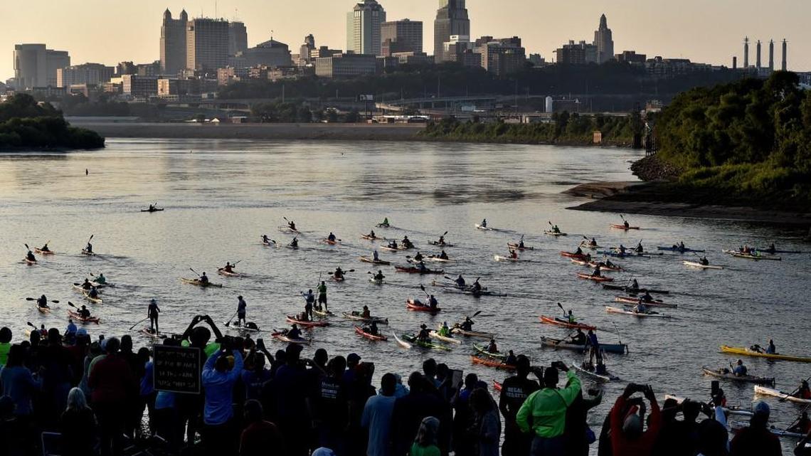 In this file photo from August 2017, solo racers leave Kaw Point Park heading down the Missouri River on a 340-mile paddle-powered race to St. Charles called the Missouri American Water MR340.