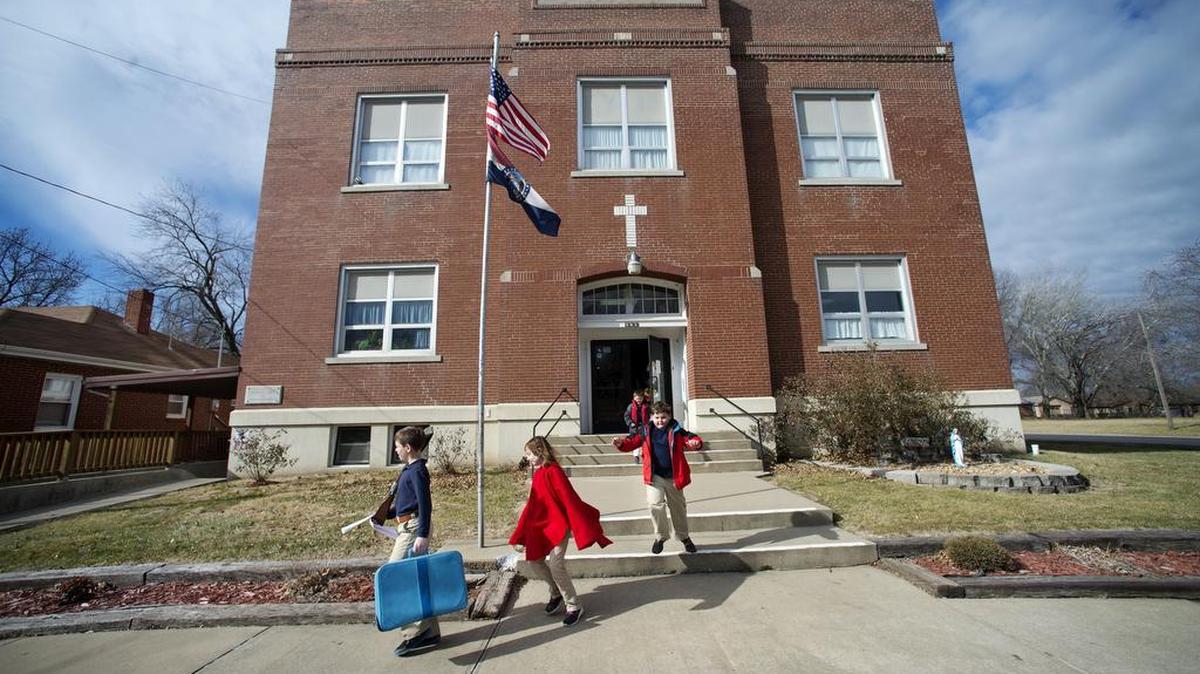 A few of the 29 students of St. Mary School, left the two-story building and went next door to the Immaculate Conception church for a play rehearsal in preparation for an upcoming production at the church.