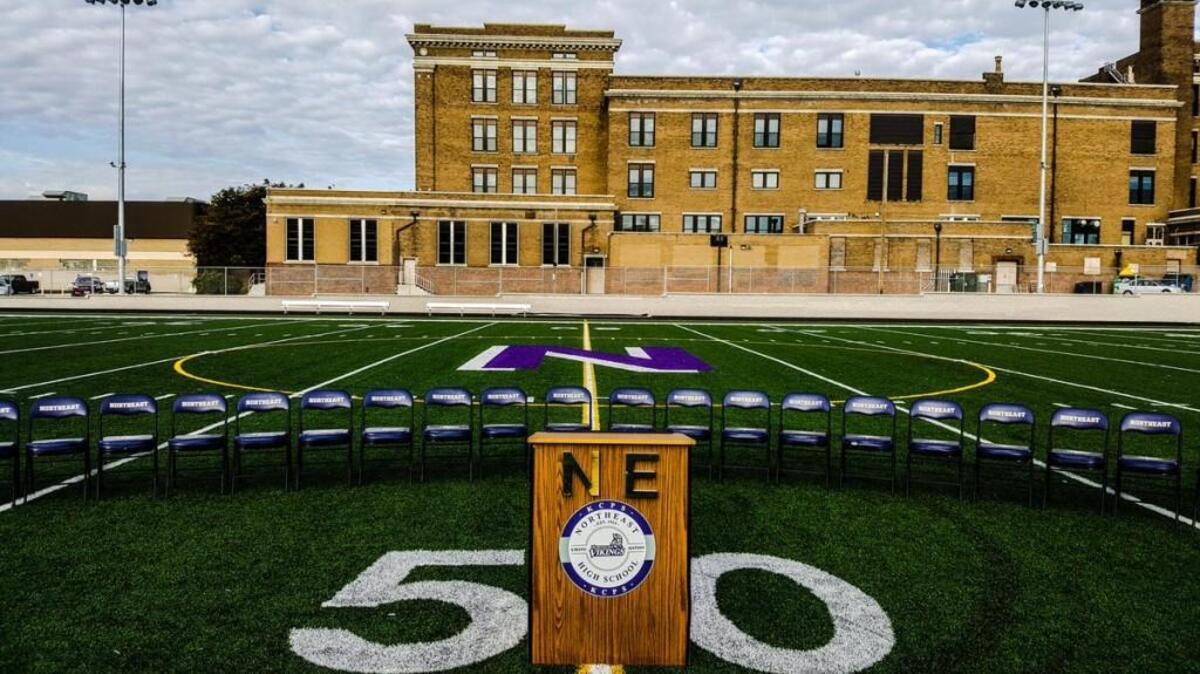 Northeast High School celebrated its homecoming Saturday by dedicating new fields at its renovated athletic complex to fallen firefighters, the school’s first principal, and a shuttered elementary school.