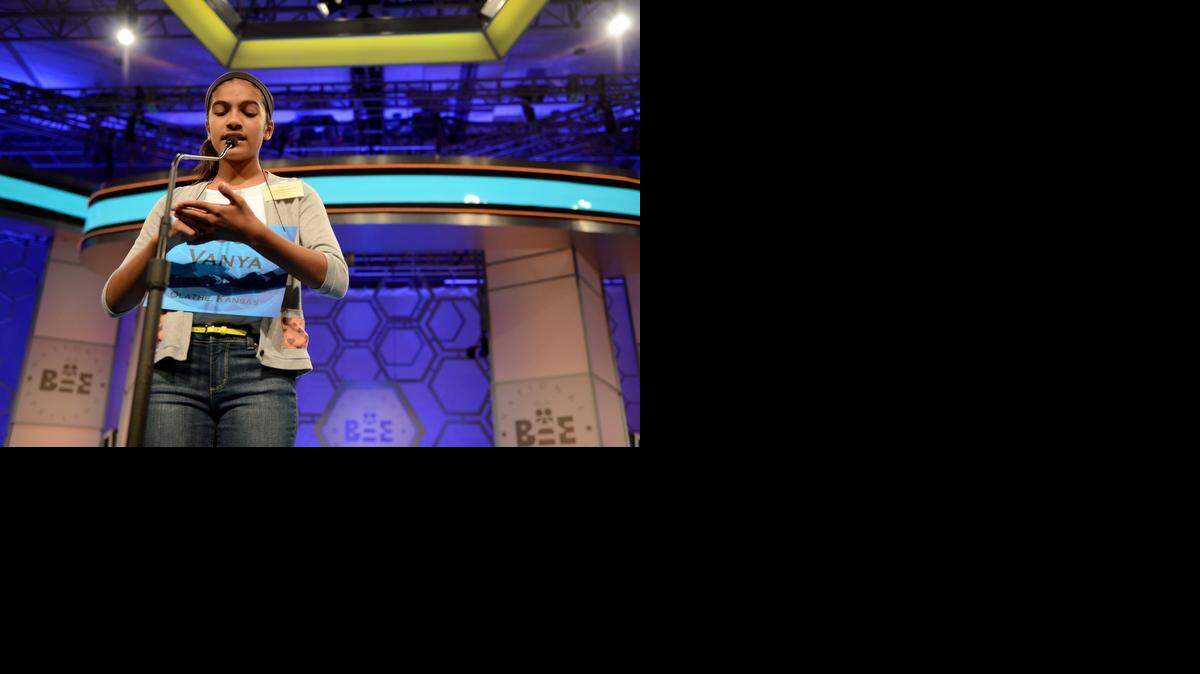 Spelling bee veteran competitor Vanya Shivashankar of Olathe spelled the words put to her in the spotlight Thursday.