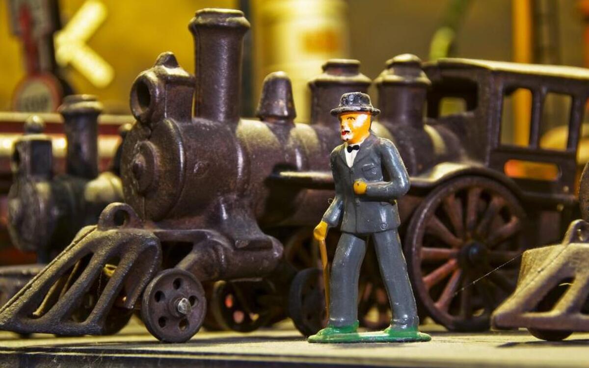 
A detail from a train station diorama assembled by the late Jerry Smith, auto dealer and collector, sometime in the 1960s. It was part of his display in a New York City 5th Avenue store, and more recently at the Toy & Miniature Museum of Kansas City. The museum will reopen Aug. 1 as the National Museum of Toys and Miniatures.
